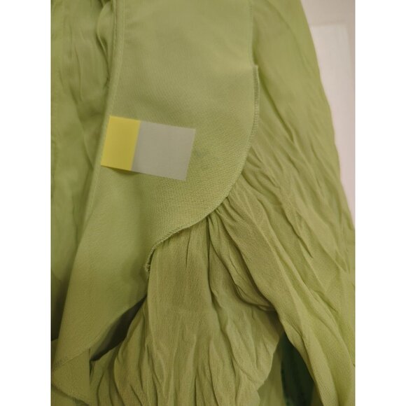 Womens Blouse Green Crinkle Lace 3/4 Sleeves Ruffles Tie Front Brat Vacay Beachy - Picture 9 of 9